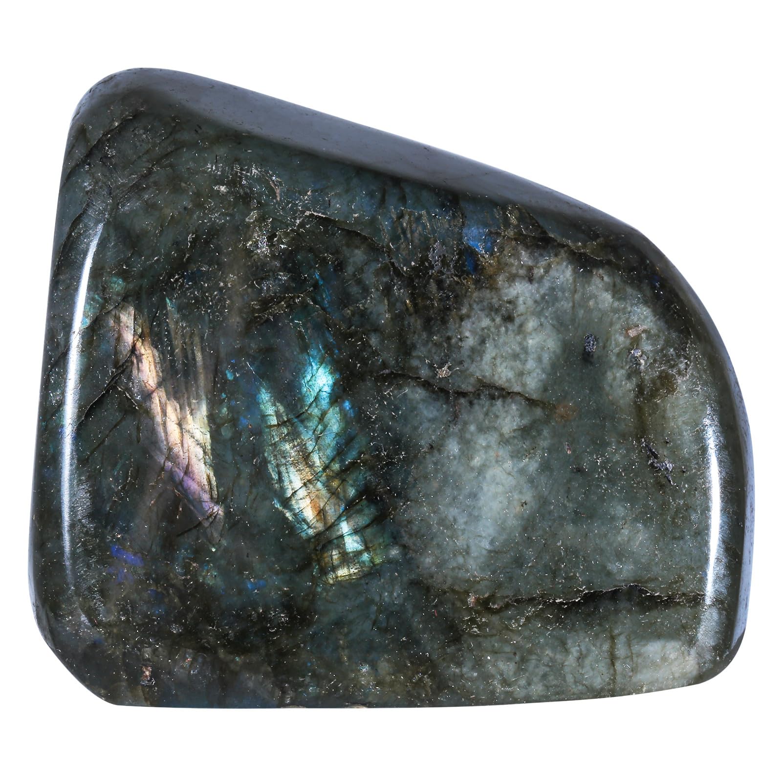 Nupuyai Irregular Natural Labradorite Crystal Stone, Self Standing Stone Polished Collectible Mineral Crystal Stone Home Office Decor, 201-300g