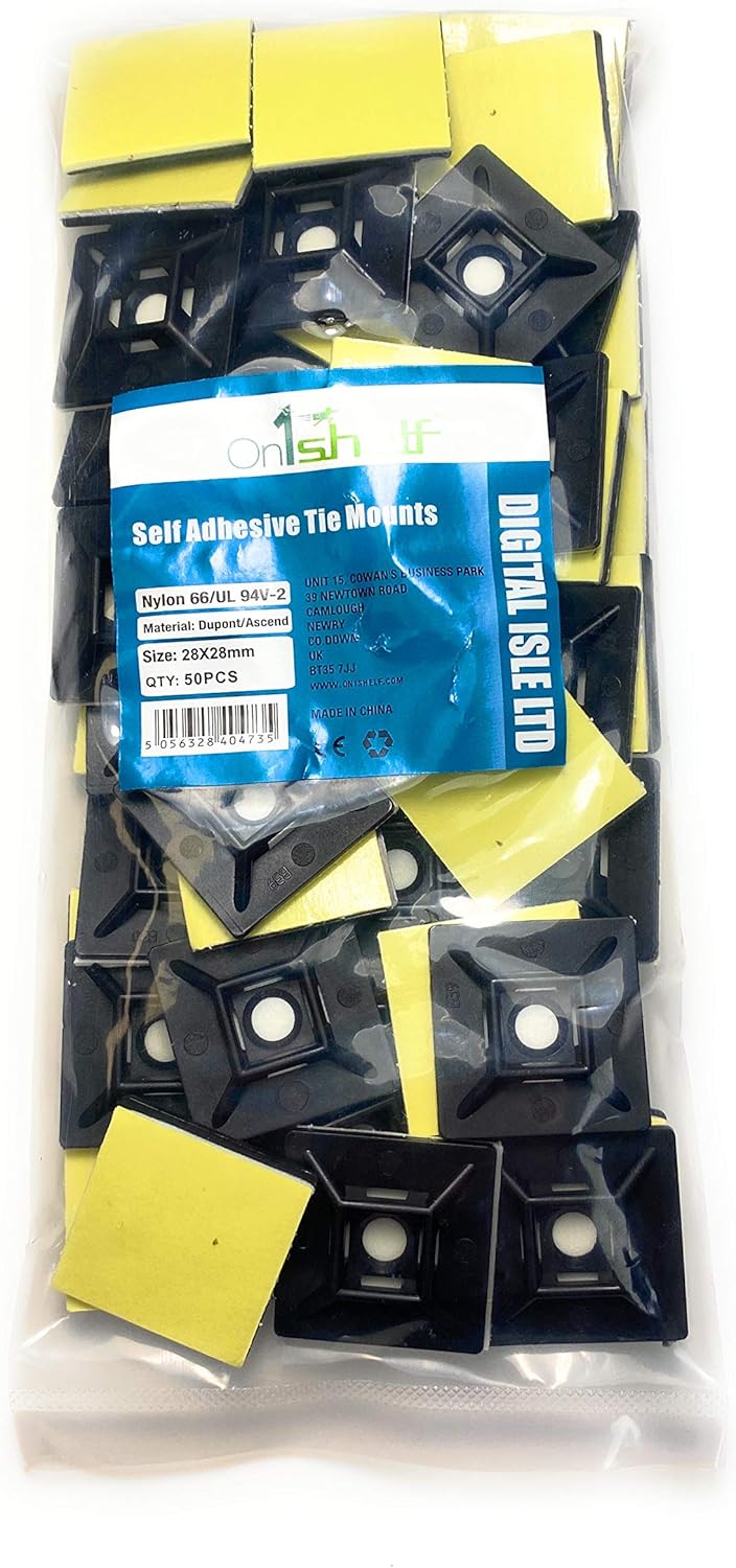 Black Cable Ties Bases Self Adhesive 4 Way Fixing Mounts Fast Tidy Up Cables (50, 28x28mm) - Image 5
