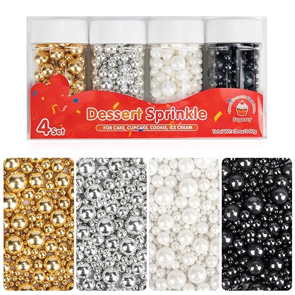 VALENTINE EDIBLE PEARL SPRINKLES FOR CAKE DECORATING,4 PACK,5.3OZ,GOLD...