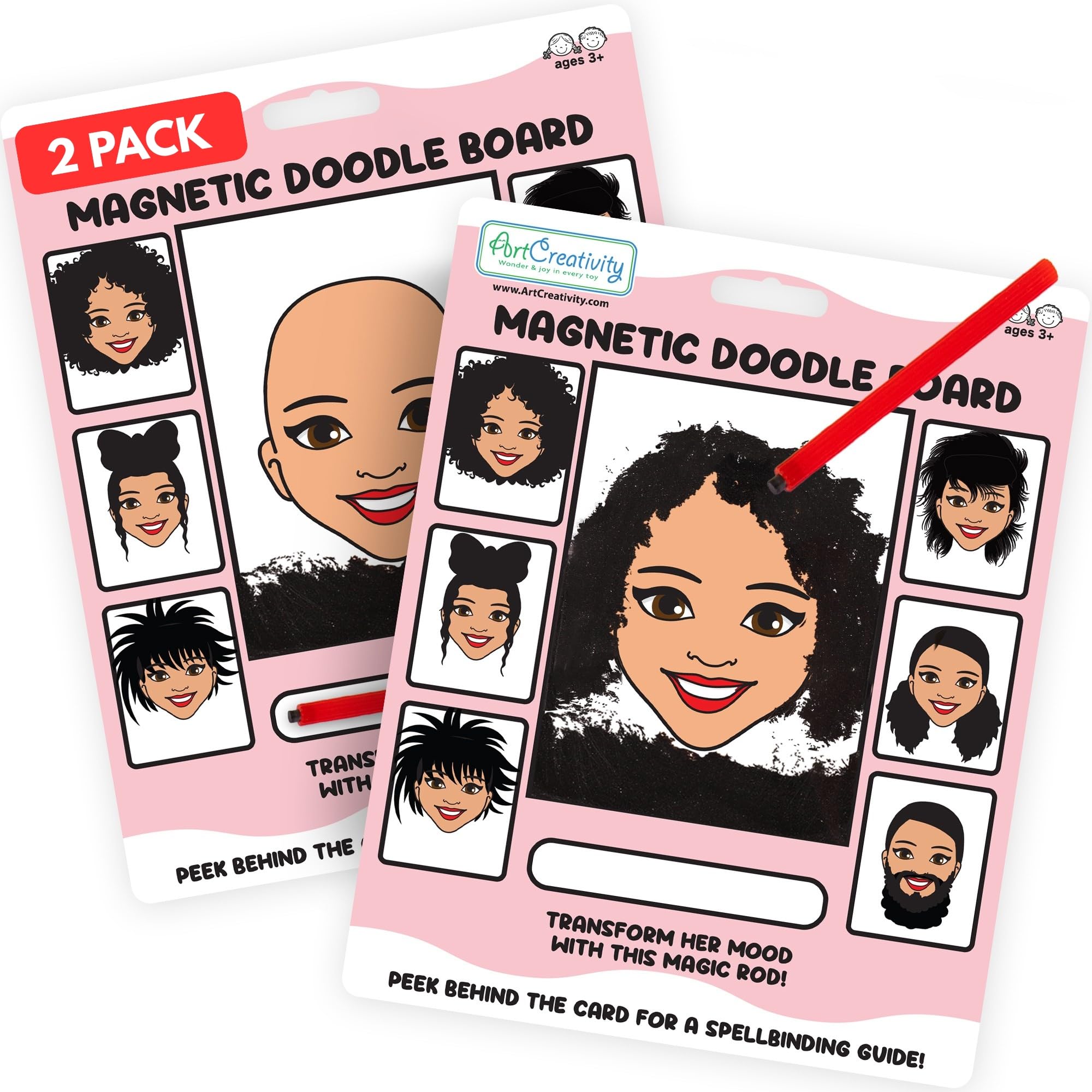 ArtCreativity Women Magnetic Drawing Face - 2 Pack - Vintage Retro Toys, Travel Toys for Kids, Magnet Drawing Doodle Board for Kids - Magnetic Toys Game, Travel Essentials Games for Ages 3+