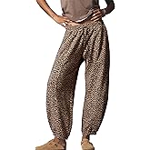 Ziesexy Leopard Pants Women Barrel Sweatpants Casual Baggy Cheetah Print Lounge Pants Drawstring Joggers Pant Trousers