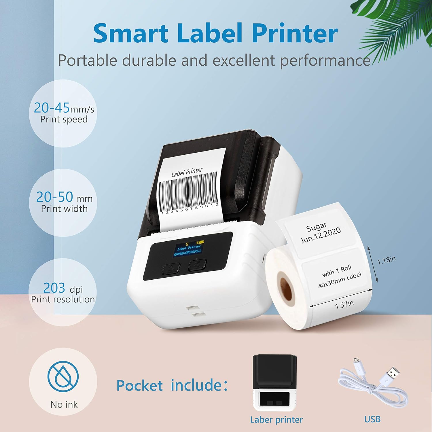 Label Printer Bluetooth Portable Thermal Label Maker with USB ...