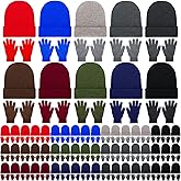 Suhine Bulk Winter Hats and Gloves Set Warm Beanie Gloves Pack Homeless Supplies for Cold Weather Charity