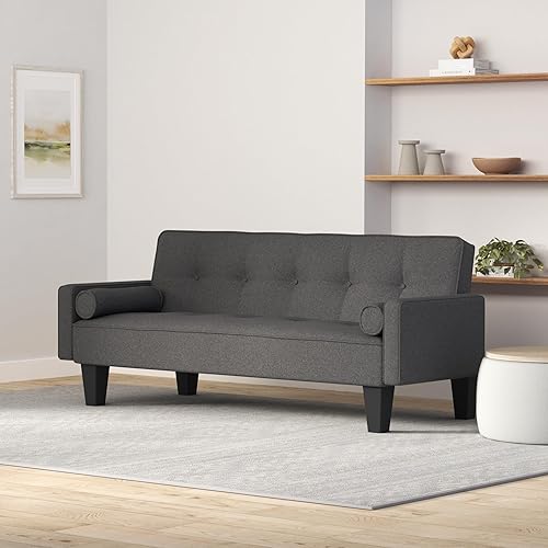 Upholstered Futon Sofa Bed for Small Button Tufted