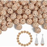 150pcs 10mm Rhinestone Beads for Jewelry Making,Full of Diamonds Round Disco Bead Bulk,Clay Bead for Crafting,Rhinestone Clay Beads for DIY Baseball Necklace Bracelet (Light Peach, 10mm/55pcs)