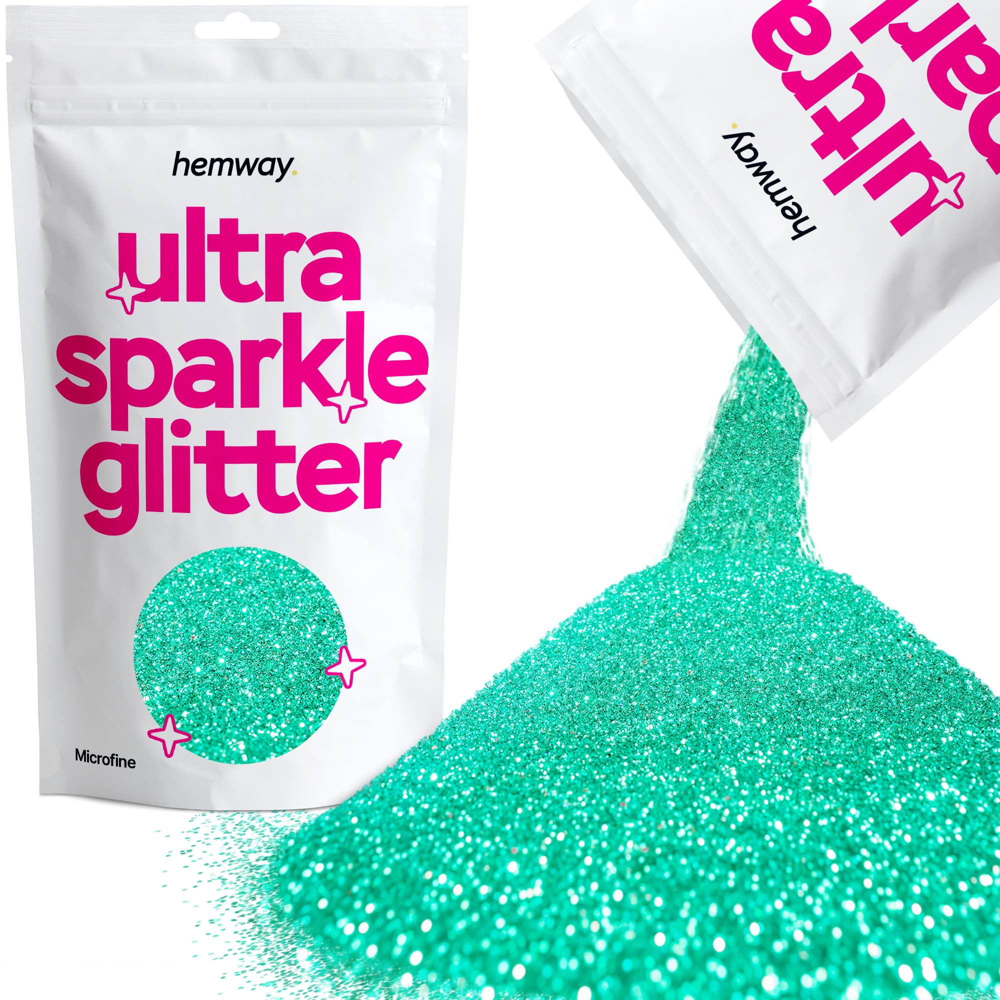 Hemway Ultra Sparkle Glitter Turquoise Blue 100g Microfine | Glitter for Arts & Craft, Makeup, Nail Art, Crafting, Card Making, Sparkle Decoration