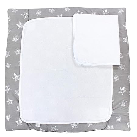 TupTam Baby Wickelauflage inkl. 2 Frotteebezüge - ANK013, Farbe: Tupfen-Sterne Weiß/Grau, Größe: 75 x 85 cm