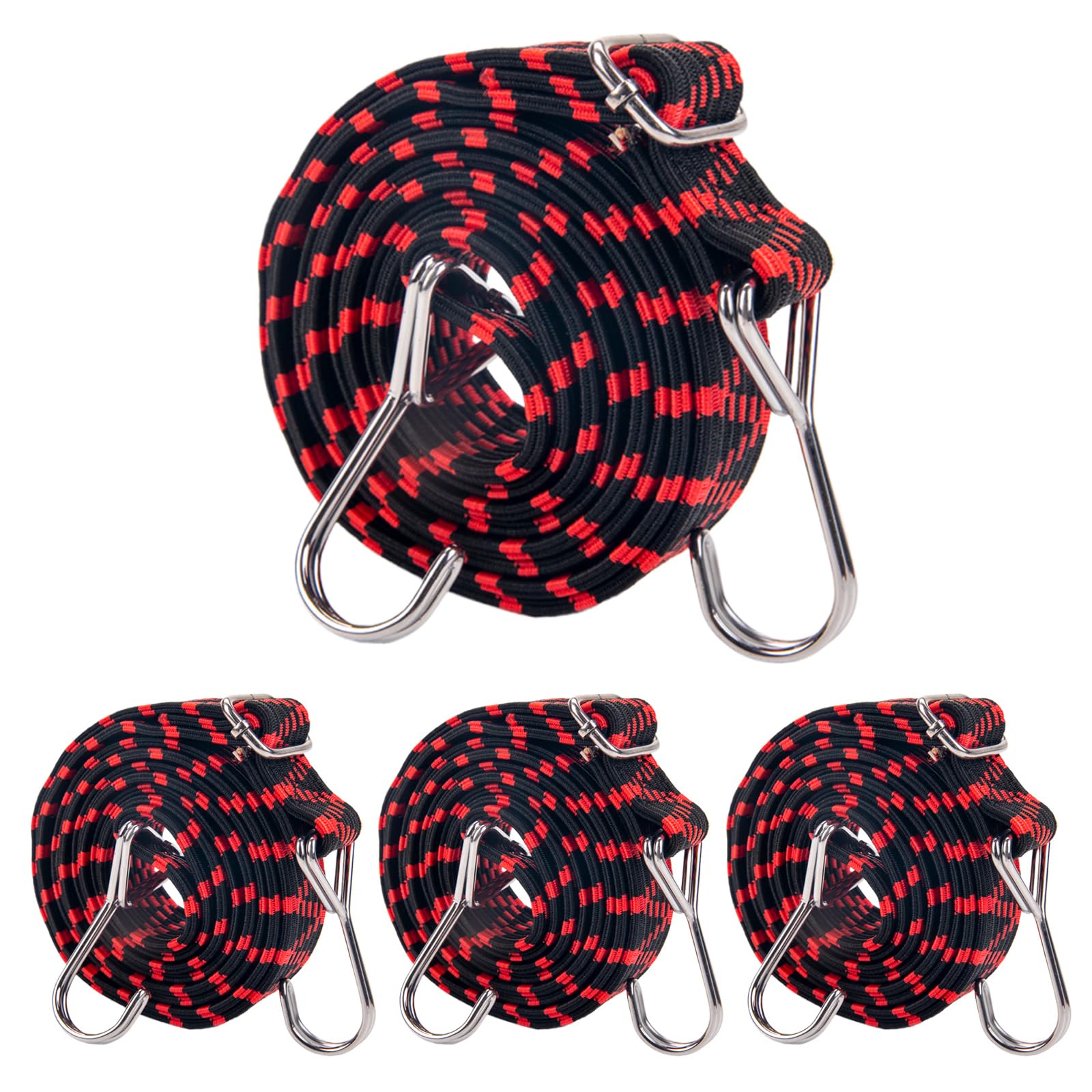 Bungee Cords with Hooks, 4 Pack 80inch Bungee Straps with Hooks, Bundy Cord with Hooks, Bungee Cord, elastic cord, Elastic Strap, Bungees with Hooks, Small Bungee Cords with Hooks (Red)