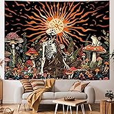 Amonercvita Skull Tapestry Vintage Mushroom Tapestries Aesthetic Sun Tapestry Floral Skeleton Wall Hanging Tapestries Jungle Plants Wall Decor for Bedroom