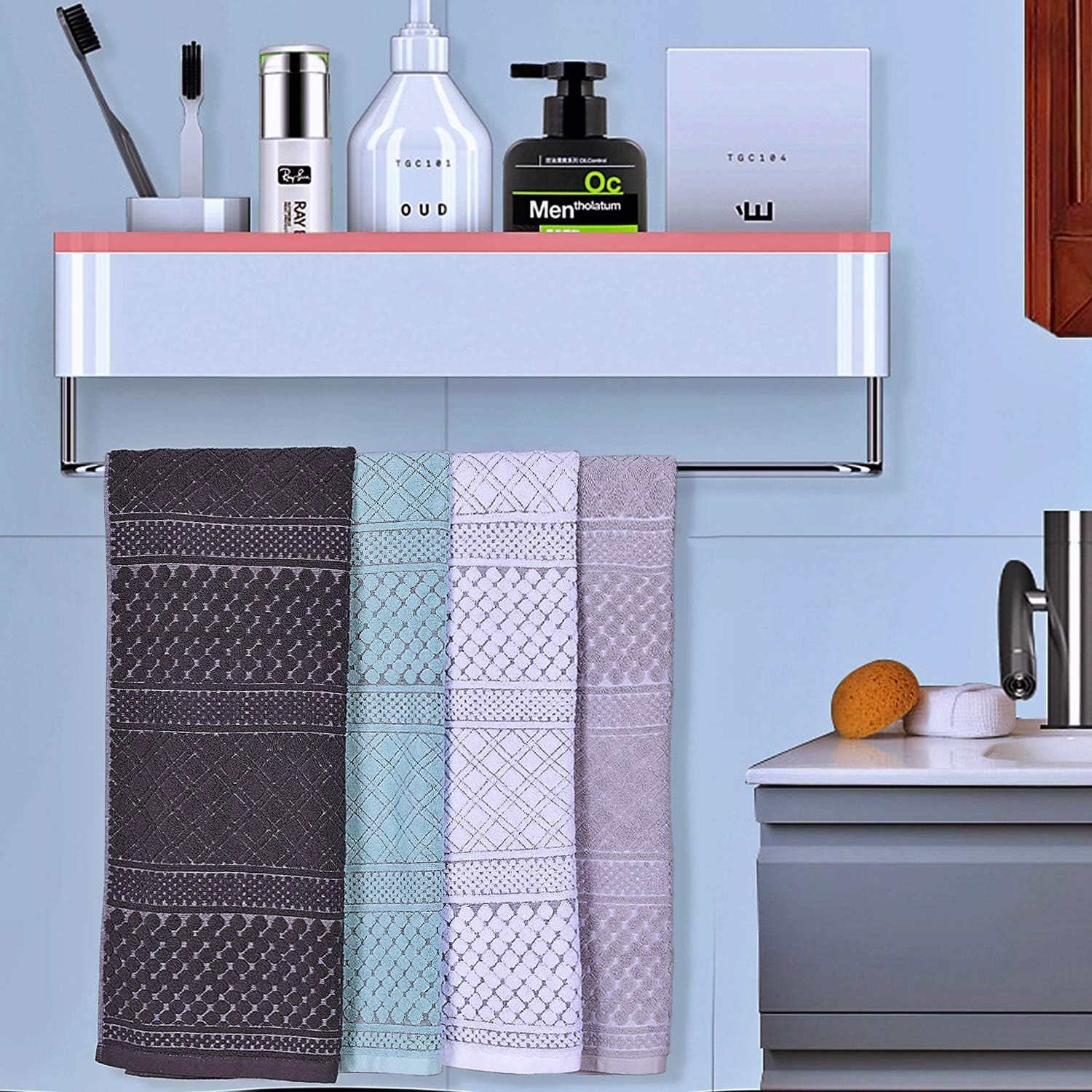 HAOD Large Hand Towels Set 4 Pack,Ultra Soft and Highly Absorbent Quick Dry Hand Towels (Teal Gray, 40x 20in): Kitchen & Dining