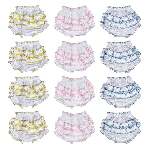 Littly Baby Girl's Cotton Panties with Frill, Pack of 12 (White, 1218
