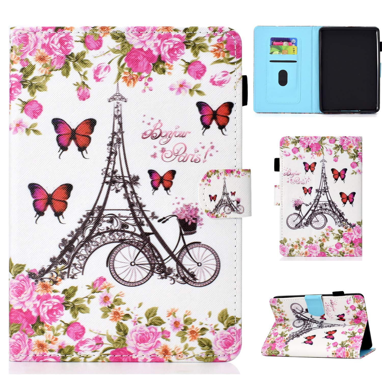 Bspring Case Fits All-New Kindle Paperwhite (6.8"/11th Generation/2021 Release) Ultra-Thin and Lightweight PU Leather Smart Protective case with Auto Wake/Sleep Protective Case,Flower tower