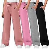 LessonZoo 4 Pack Girls' Sweatpants Straight Leg Drawstring Kids Joggers Open Bottom Baggy Lounge Teen Pants with Pockets