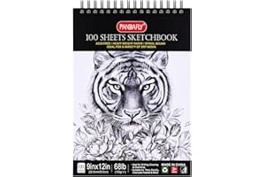 PANDAFLY 9x12 Premium Sketch Book Set, 1-Pack 100 Sheets Spiral Bound Art Sketchbook, Acid Free (68lb/100gsm) Artist Drawing Book Paper Painting Sketching Pad, Ideal for Kids, Beginners, Artists