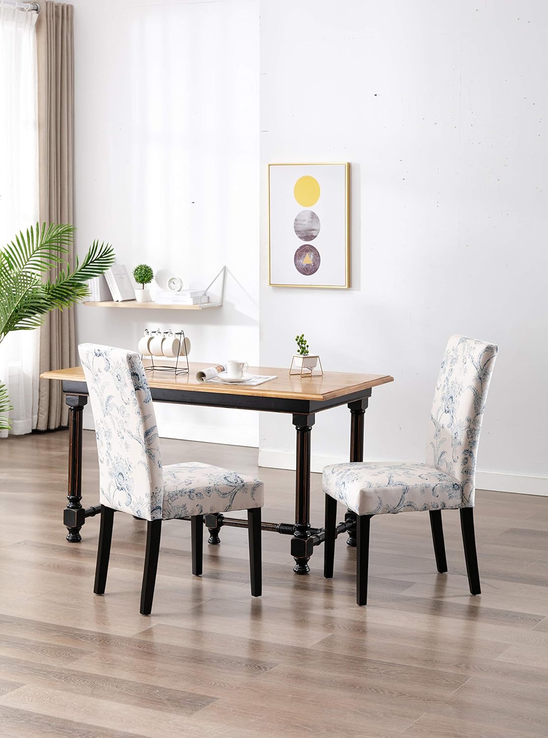 DininL Fur Dining Chair Kitchen Chairs Set of 2 Modern Dining Room Side Chairs Fabric Cushion Seat Back with Nailhead Trim (Flowers) - Chairs