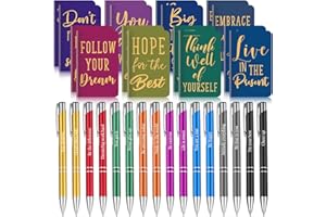 Funrous 32 Pcs Motivational Quote Pens Inspirational Notepads Mini Journal with Ballpoint Pen Small Notebooks Gift Set for Men Women Coworkers, Adult Party Favors Prizes Gift Bulk(Simple)