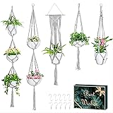 GROWNEER 5 Packs Macrame Plant Hangers with 5 Hooks, Different Tiers Handmade Cotton Rope Hanging Planters Set Flower Pots Ho