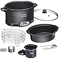 WESTON 2-in-1 Programmable Slow Cooker & Electric Indoor Smoker, 6 Quart, 3-Tier Smoking Rack for Meat, Cheese and More, Dishwasher Safe Crock, Temperature Probe, Includes 16 oz. Party Dipper, Black