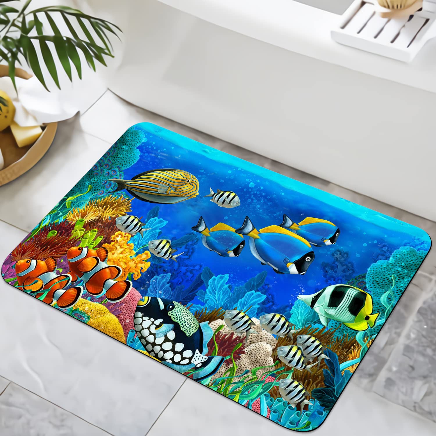 YISUMEI Tropical Fish Bathroom Rugs Non Slip Washable Undersea World Bath Mat Small Rubber Backed Floor Mat