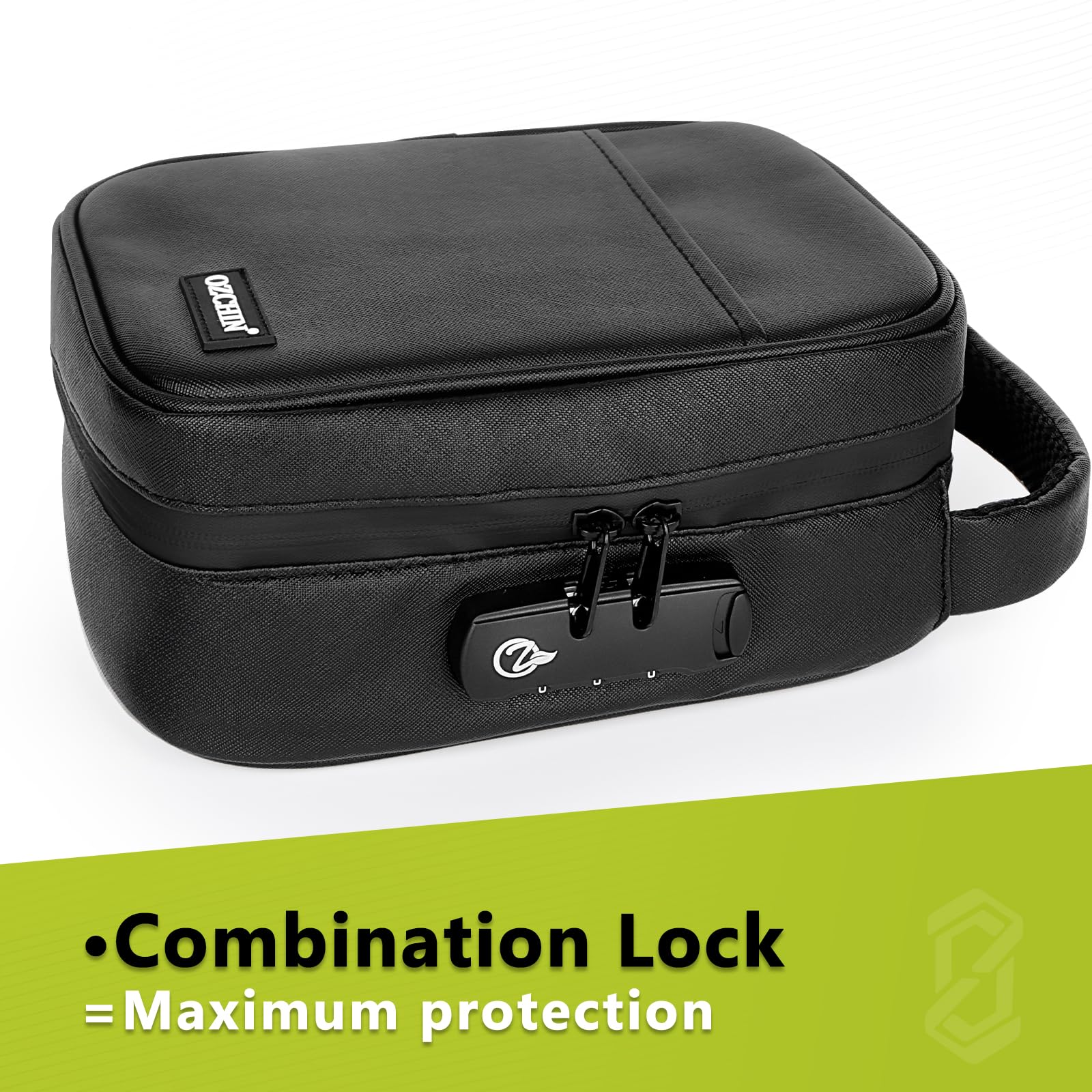 OZCHIN Large Smell Proof Bag with Combination Lock Odor Proof Lock Box Travel Storage Case Activated Charcoal Bag Great (Black)