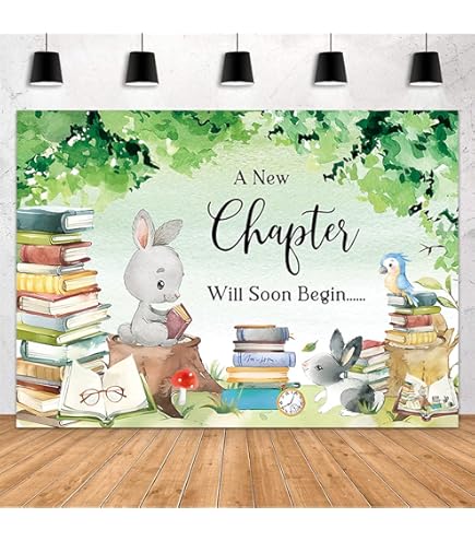 JOYMEMO 'A New Chapter Is About To Begin' Banner Mit Girlande – Storybook Babyparty-Deko Mit Waldtier-Motiven