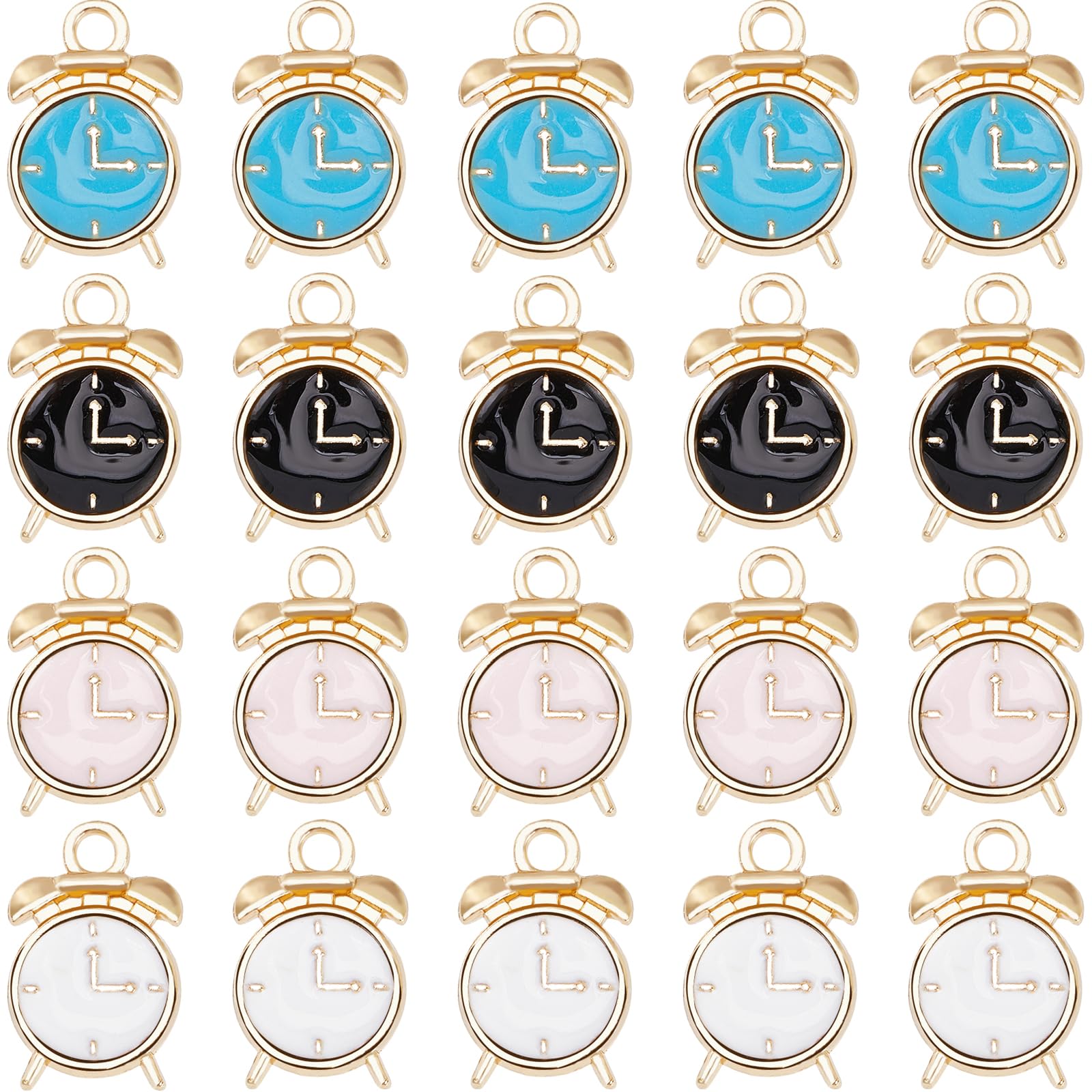 SUNNYCLUE 1 Box 40Pcs Clock Charms Bulk Enamel Alarm Clock Charm Mini Lifelike Miniature Time Clock Charms Black White Alloy Charm for jewellery Making Charms DIY Necklace Earrings Bracelets Supplies — image 1