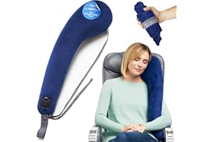 TRAVELREST All-in-One Neck & Body Pillow, Advanced Support Design, Travel Essential, Memory Foam Inserts, Inflatable, Airplane & Car Seat, Sleeping on Long Flight & Trips, Blue (Washable Velour Cover)