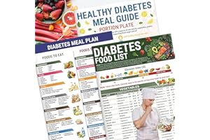 Diabetic Food Chart & Meal Planner, 3 Pieces Laminated Diabetes Food List, Low Carb Glycemic Index Wall Charts, Meal Planner 