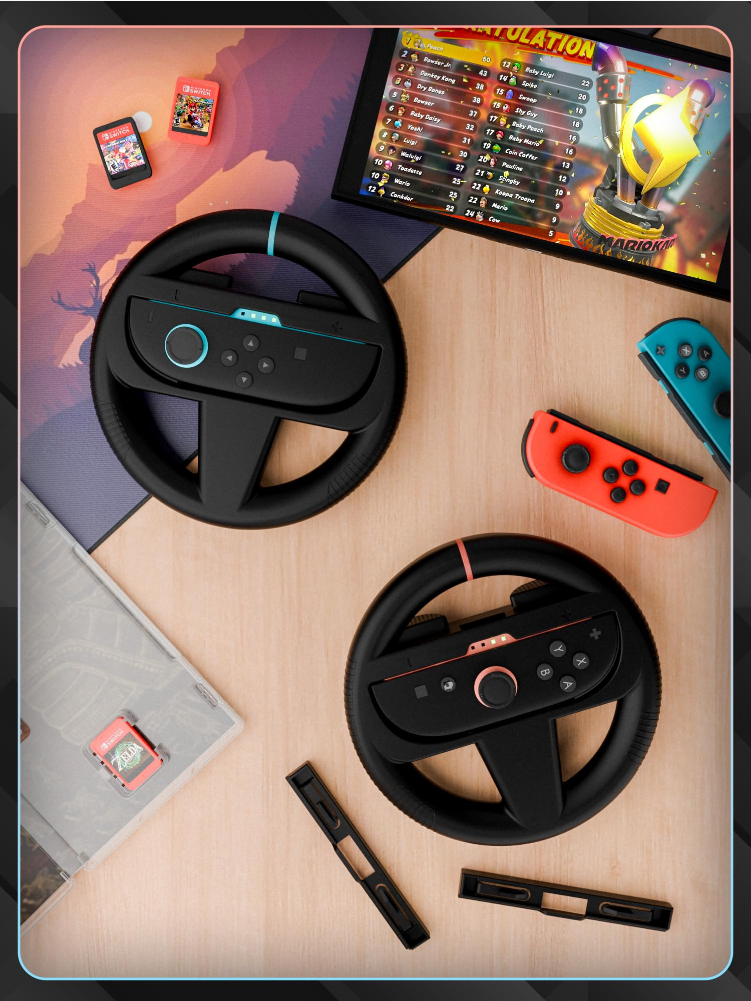 Orzly Lenkrader - Kompatibel mit Switch 2 (2025 Konsole) - Doppelpack Racing Wheel Zubehor fur Joy-Con Controller und MarioKart Rennspiele (2 schwarze Wheels) Geschenkbox Edition 9