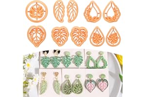 Puocaon Tropical Leaf Polymer Clay Cutters - 10 Pcs Monstera Leaves Clay Earrings Making Kit Botanical Plant Stud Cutters for Earrings Jewelry Making
