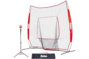 ZELUS 7x7ft Baseball Net, Baseball Softball Practice Net with Tee, Baseballs and Carry Bag for Batting Hitting and Pitching
