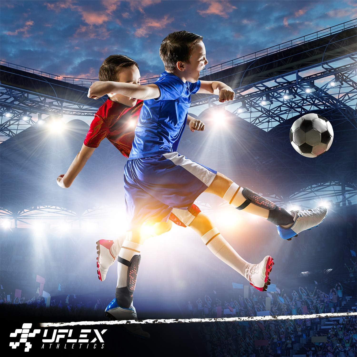 UFlex Athletics Slip and Slide Shin Guards for Kids and Teens - Protective Soccer Gear for Boys and Girls with Padded Ankle Support - Non Slip Adjustable Straps : Sports & Outdoors