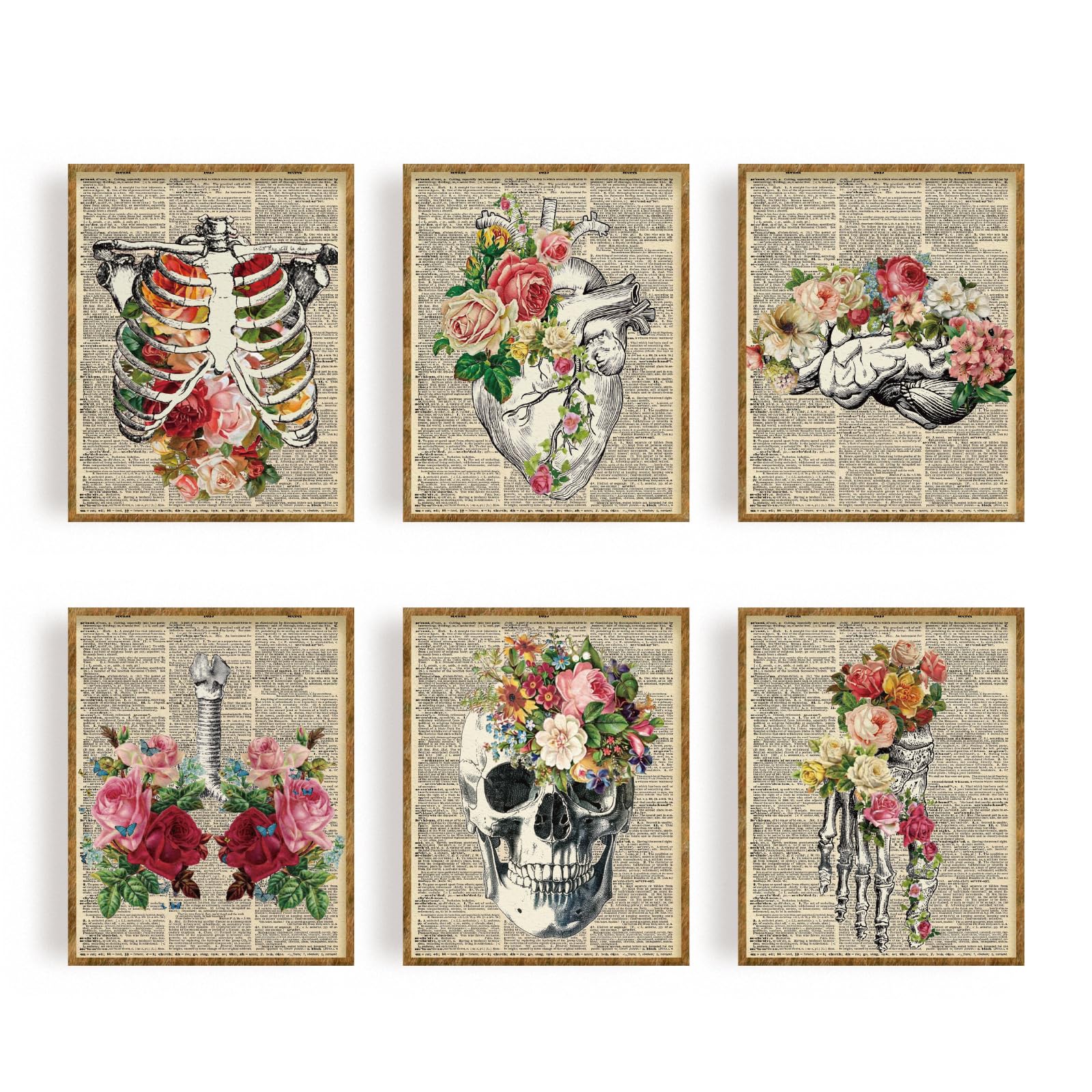 WEBEEDY 6 Pcs Gothic Wall Art Prints 8x10 Inch Unframed Vintage Floral Halloween Pictures Wall Decor Aesthetic Romantic Goth Decor, 20x25cm