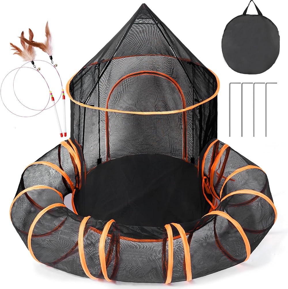 Odoland Outdoor Cat Tent Tunnel Large Foldable Enclosure Playpen