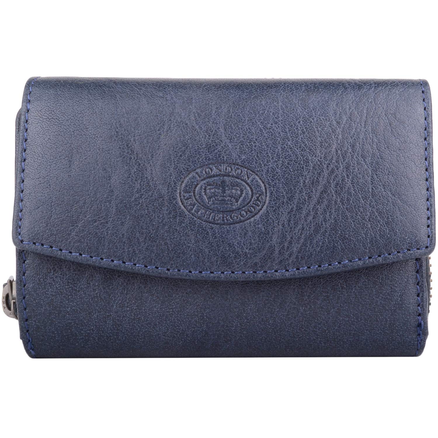 Womens Multi-Functional Buffled Crumple Leather RFID Protected Money Credit Card Purse - Navy