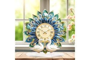 Peacock Feather Clock Clear Acrylic Desktop Decoration, Tabletop Placement Ornament, Table Decor for Home Décor in Living Roo