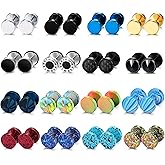 FIBO STEEL 16 Pairs Fake Gauge Earrings for Men Women Stainless Steel Stud Earrings Cheater Ear Plug Faux Gauges Earrings Ear Tunnel