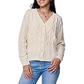SUHK ASANA Cardigan Sweaters for Women Long Sleeves Oversized Womens V-Neck Button-Up Cable Knit top