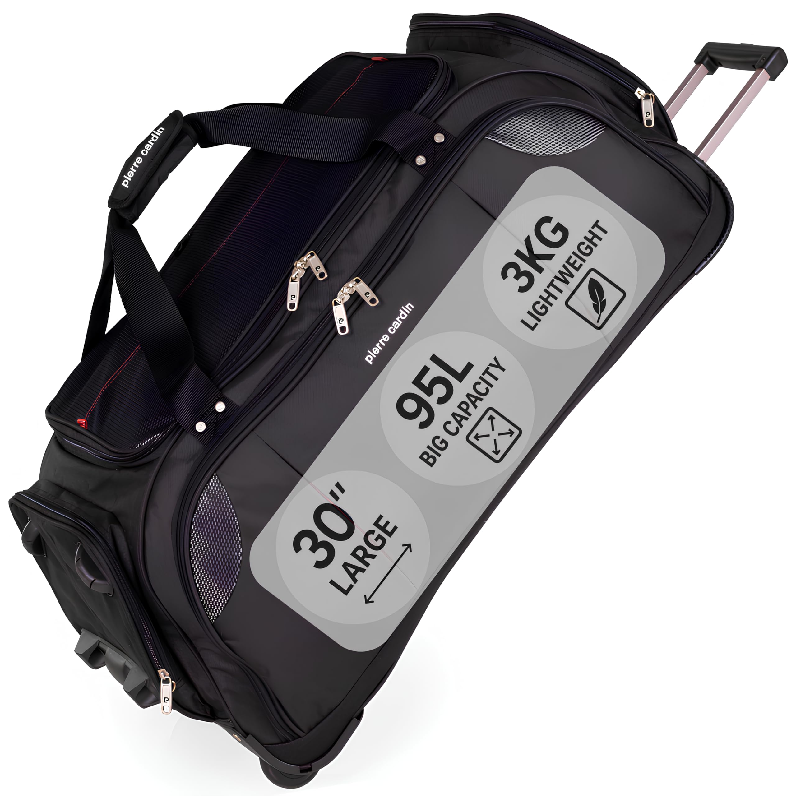 Lightweight Large Holdall with Wheels - Multipurpose Roller Travel Duffel Bag by Pierre Cardin | Suitcase Alternative, Durable High Capacity 95 L Wheeled Duffles (Large 30")