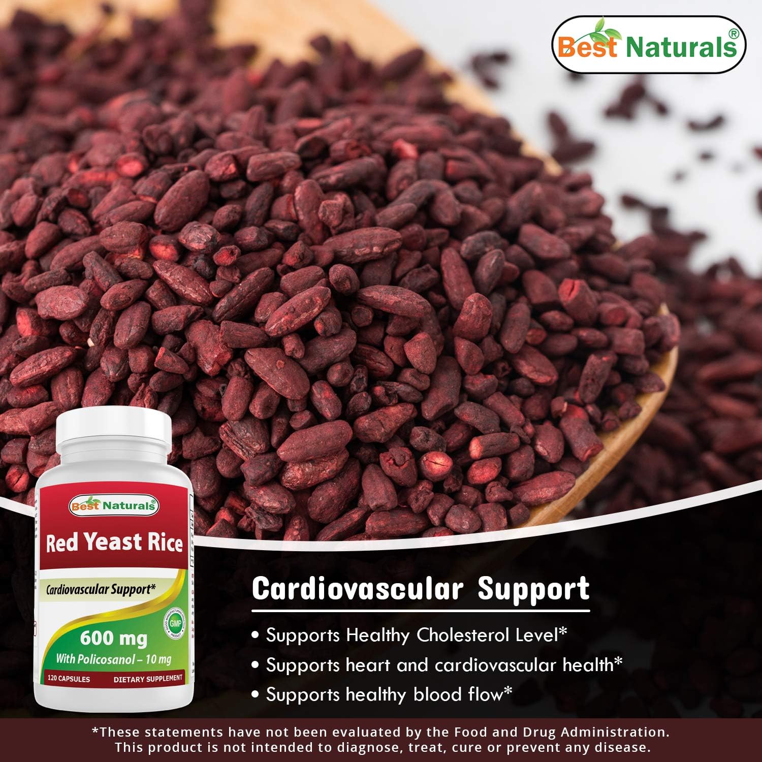 Red Yeast Rice 600 mg with Policosanol 10 mg 120 Capsules by Best Naturals: Health & Personal Care