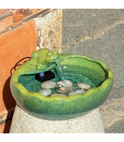 Traditional Ceramic Bird Solar Fountain - Light Green Garden Decor