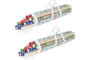Wrapping Paper Storage Bags - Set of 2 Clear Totes with Handles for Organizing 30-Inch Rolls of Holiday, Birthday, and Christmas Wrap by Elf Stor