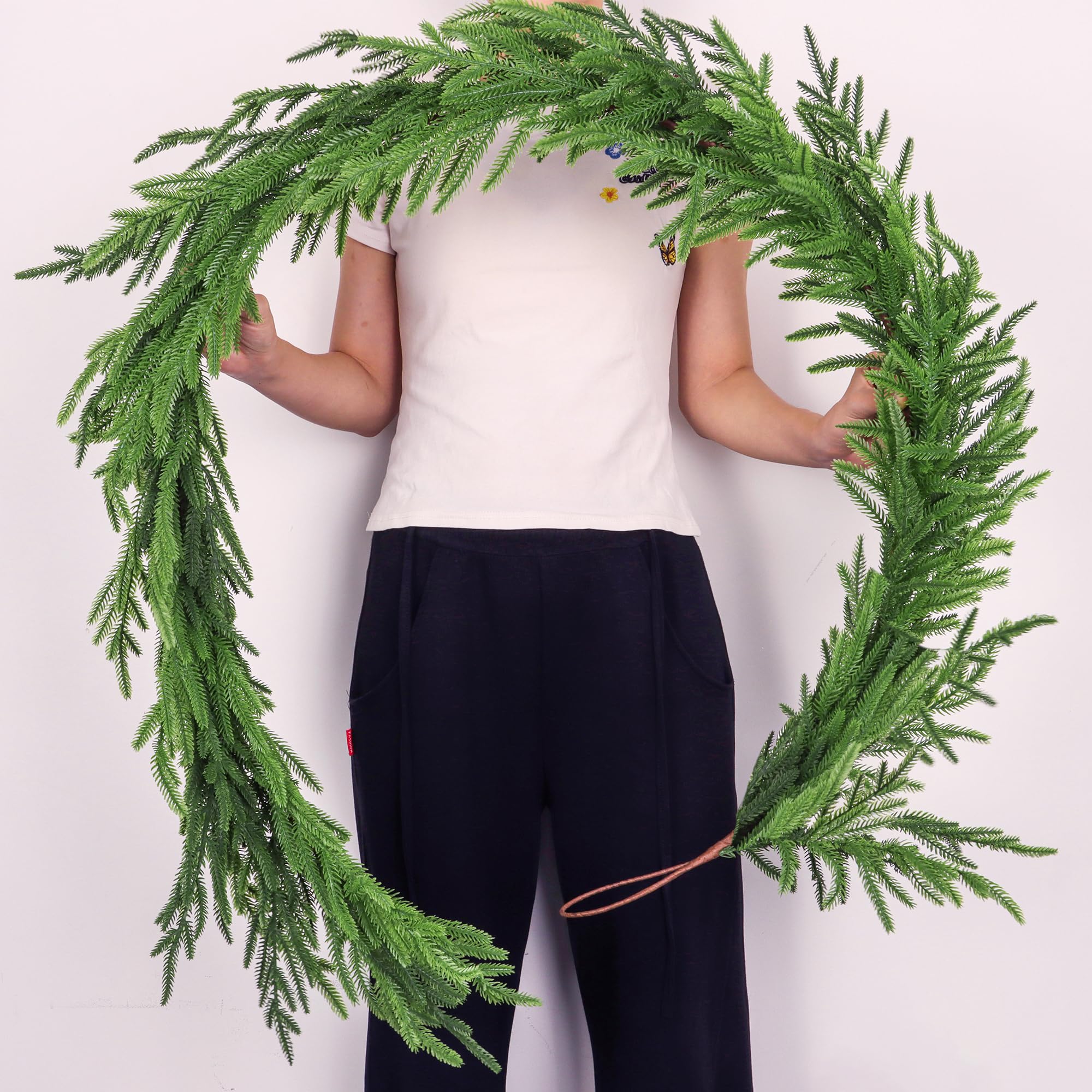 Photo 1 of 6 FT Christmas Norfolk Pine Garland Real Touch Artificial Faux Greenery Pine Christmas Garland Decorations for Home Mantle Table Stairs Door Fireplace Indoor Outdoor Xmas Holiday Decor