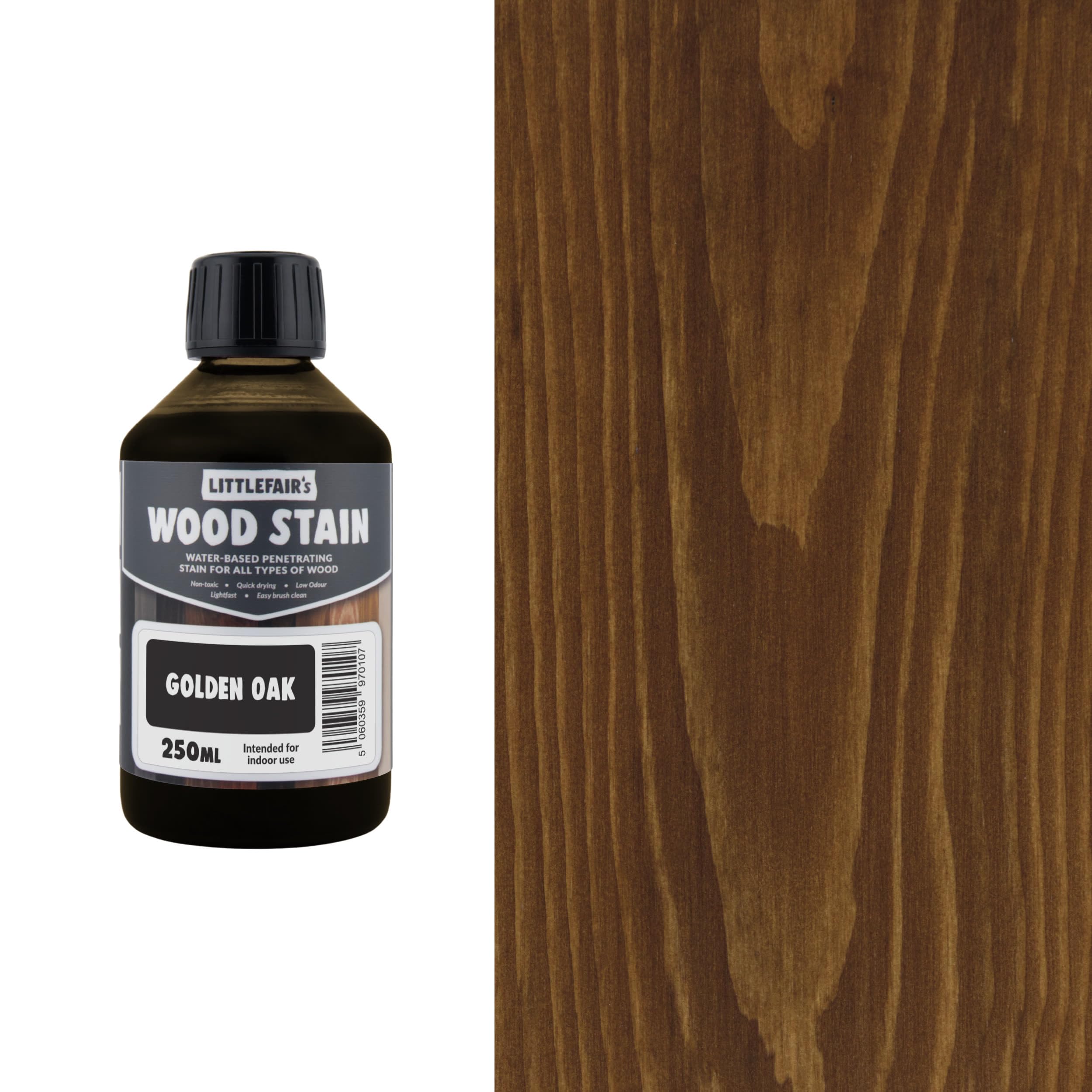 Littlefair's Wood Stain Water-Based - (Golden Oak) – Non-Toxic, Eco-Friendly & Quick Drying - Easy-to-Apply, Concentrated Formula for All Wood Types – 250ml