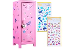 Tiangrid 1 Set Pink Mini Locker with Lock and Keys, Stickers 10.8'' Small Locker Miniature Storage Metal Locker for Desktop Bedroom Home Office (Cute)