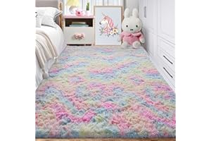 YIDANAMY Area Rugs for Bedroom Living Room: 3x5 Super Soft Fluffy Shaggy Plush Fuzzy Rugs Carpet for Kids Girls Baby Nursery Dorm Room Teen Room Decor Rainbow