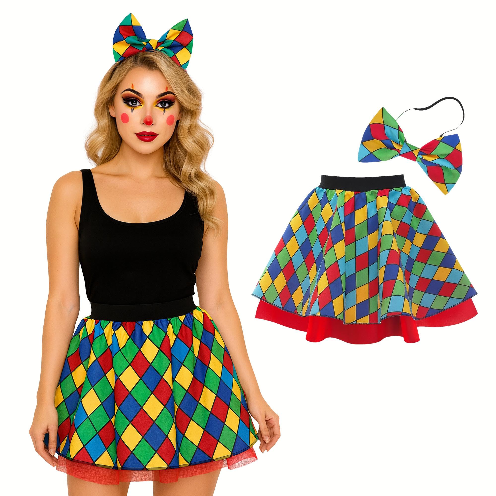 Womens Clown Tutu Skirt, Fancy Dress, Costume, Circus, Halloween (M-L)