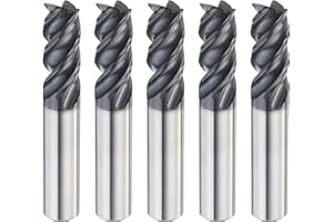 SPEED TIGER Carbide Square End Mill - 4 Flute - IPVE3/8"4 (5 Pieces, 3/8") - Unequal Flute Spacing & Helix Design - Anti-Vibration - for Stainless Steel - Mill Bits Sets for DIYers & Professionals