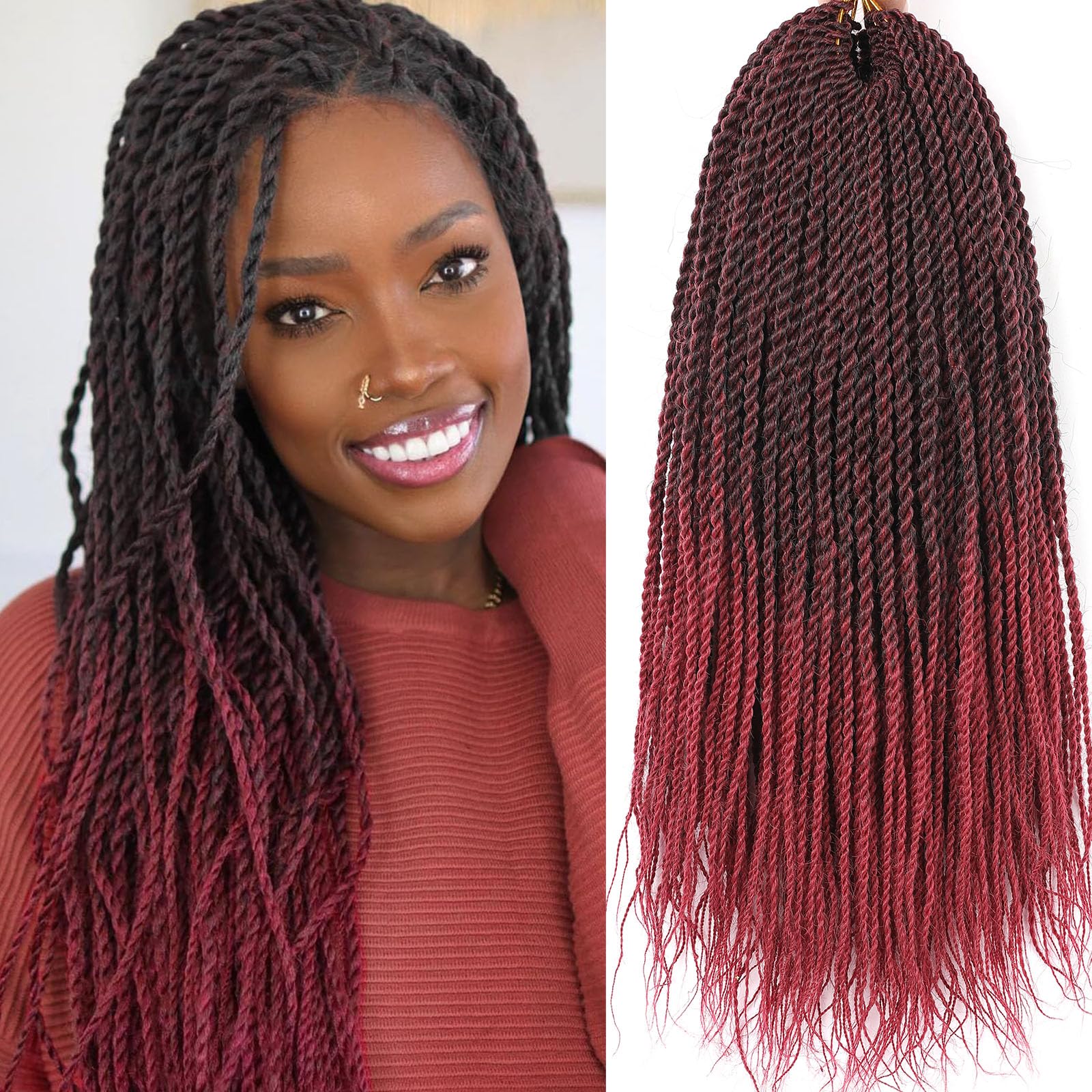 Samtress 8 Packs 18 Inch Senegalese Twist Crochet Hair Extensions Red 25 stands/pack Synthetic Crochet Twists Braids Hair For Women (#Tbug)