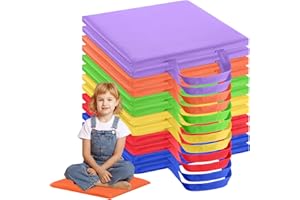 Suzile 12 Pcs 12'' Square Floor Cushions for Kids Classroom Flexible Floor Seating Elementary with Handles Classroom Carpet Cushions for Adults Toddlers Daycare Preschool School(Bright Color)